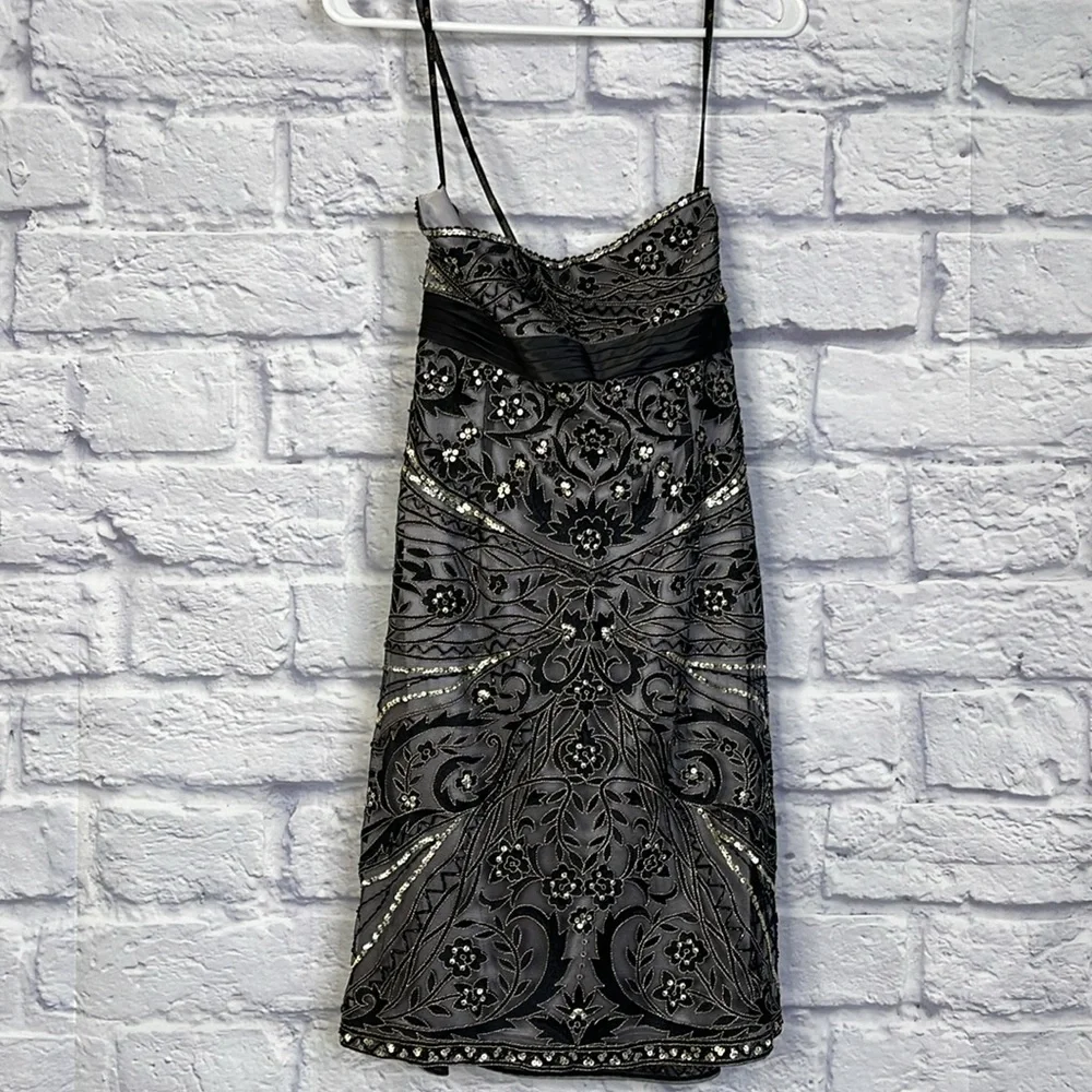Sue Wong strapless BLACK/ PLATINUM Embroidered beaded Cocktail evening prom - Picture 5 of 12